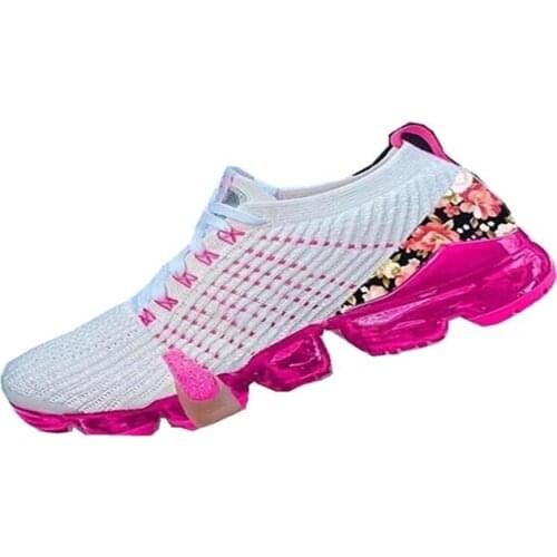 2021 Sneakers Women Shoes Round Toe Low Cut Flying Woven Breathable Sports Designer Shoe Lace-up Mesh Cloth Flowers Female Shoes