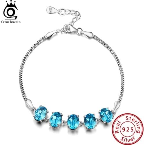 ORSA JEWELS 925 Sterling Silver Elegant Bracelet on Hand 3 Colors Austrian Crystal Stone Luxury Silver Jewelry For Women SWB06