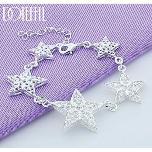 DOTEFFIL 925 Sterling Silver Six Star Bracelet For Fashion Charm Women Wedding Engagement Party Jewelry