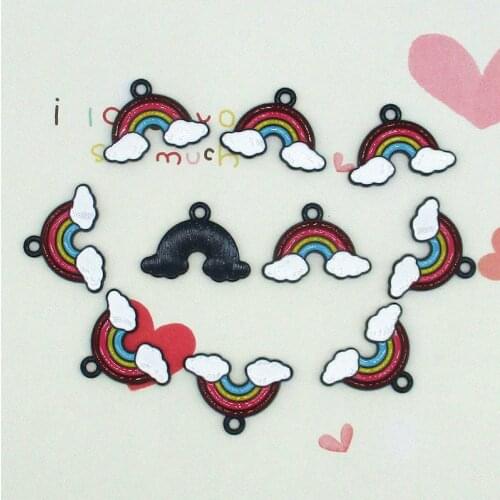 10pcs 16x23mm enamel black rainbow charm for jewelry making earring pendant fashion charm bracelet charm zina alloy XL559