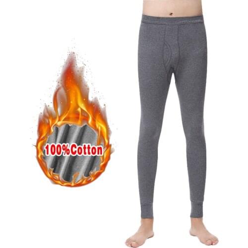 2021 Winter Thermal Underwear Mens 100% Cotton Basic Leggings Slim Long Johns Bottoms Autumn Clothes Mens Cotton Thermal Pants