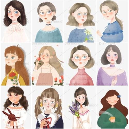 5D Flower Girl Diamond Painting DIY Full Square Round Drill Diamond Embroidery Comic Illustration Cross Stitch Handmade Gift