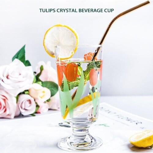 INS Printing Goblet Glass Cup Nordic Style Breakfast Milk Juice Glass Transparent Cup Heat Resistant Water Cup For Home OffIce