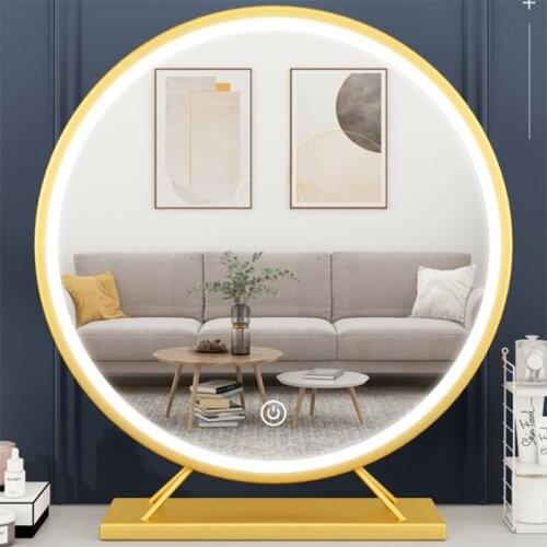 INS Style Large Dressing Table Vanity Mirror With Tri-tone Light Desktop Smart Circle Mirror For Bedroom Warm Little Night Light