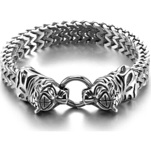 High Quality Classic Punk Jungle Overlord Tiger Mens Stainless Steel Mesh Chain Bracelet Rock Rider Jewelry Gift