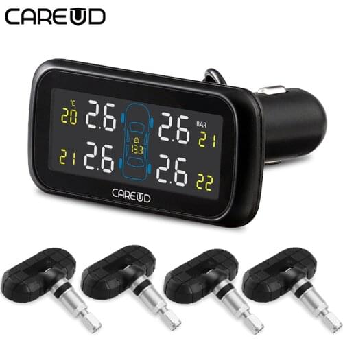 CAREUD U903 Car Wireless TPMS Tire Pressure Monitoring System with 4 Internal Replaceable Battery Sensors LCD Display