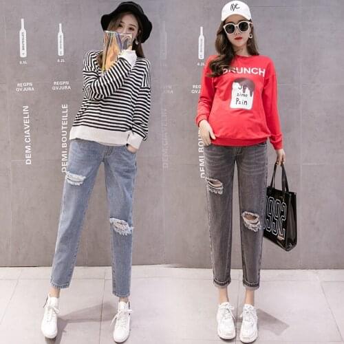 Maternity Denim Jeans Pregnancy Clothes for Pregnant Women Pregnancy Nine Pants Bottom Fashion Hole Trousers Maternal