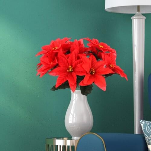 Artificial Poinsettia Bushes Flower Decorations Hotel Window Simulation Fake Flowers Party Festival Supplies Leaves Xmas Decor