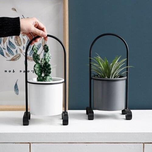 Ceramic fleshy flower pots modern minimalist Nordic style wrought iron Stands flower Tabletop Ornaments Home Decoration