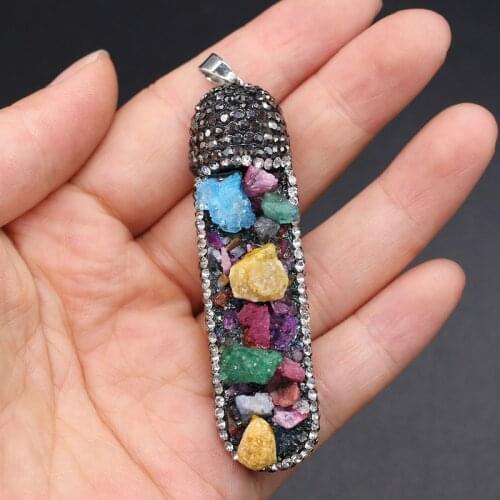 Natural stone pendant long strip Purple quartzs diamonds face pendant necklace for DIY jewelry best birthday gift size 18x72mm