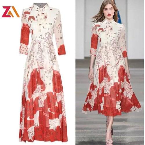 ZALady traf zevity fashion elegant midi dresses woman clothes chic party bow vintage printed floral female long dress vestidos Z