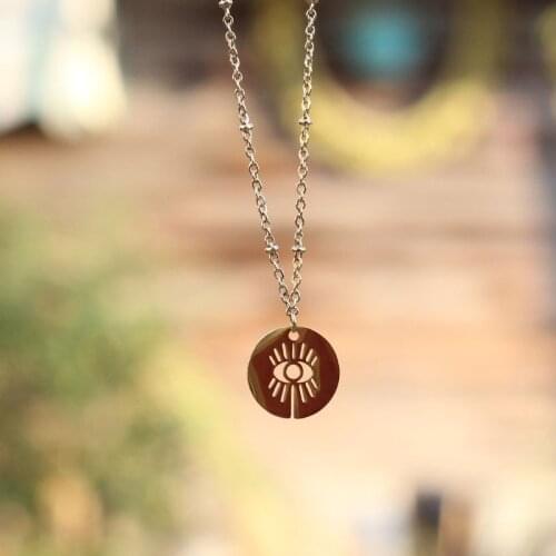 Trendy Creative Gold-plated Round Coin Necklaces For Women Hollow Carving Eye Pendant Necklace 42cm Chain Choker Holiday Gift