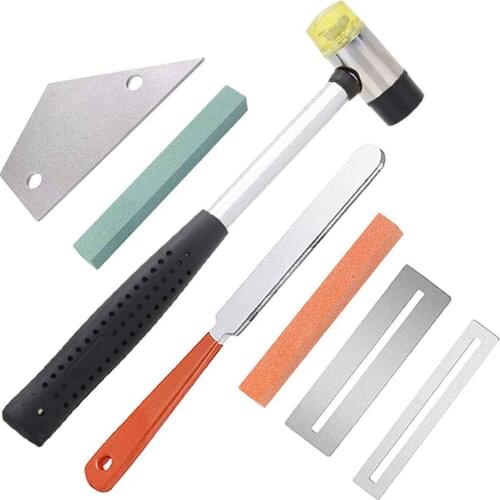 7PCS Guitar Luthier Tool Kit Include Fret Rubber Hammer, Guitar Fret Crowning File, Fret Rocker Leveling Fingerboard Guards