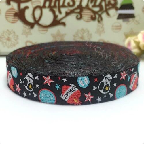 2014 NEW 5/8'' 16mm Wide 10yard/sets Skull Tattoo Black Tone Woven Jacquard Ribbon For Dog Collar KTZD201120601