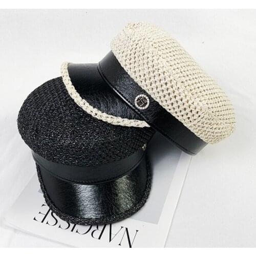 New Women Straw Breathable Berets Letter H Female Outdoor Peaked Cap Autumn Adjustable Embroidered Octagonal Hat Summer Sunhat