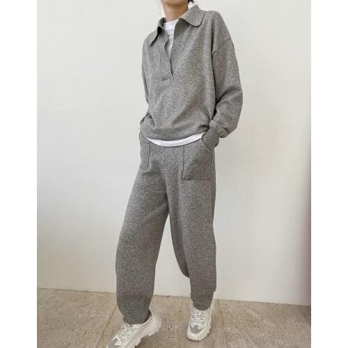 Obrix New Fashion Female Comfy Set V-Neck Full Sleeve Pullover Casual Loose Ladies Pants Sporty Spring Autumn Outfit for Women