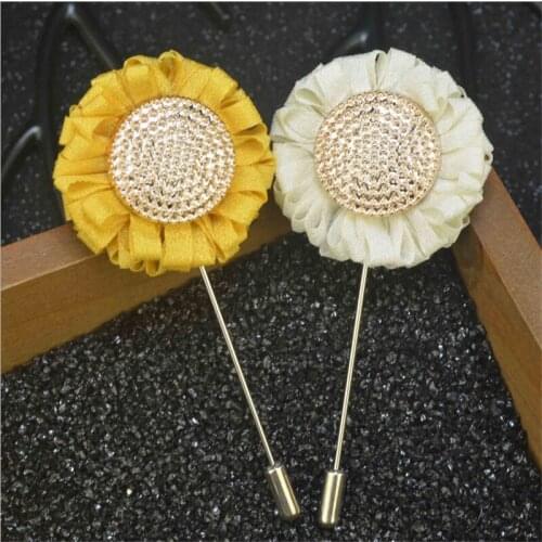 Wholesale Brooch 5Pcs/Lot Flower Brooch Men Handmade Fabric Brooches Men Brooches And Pins For Suits Corsage Wedding Lapel Pin