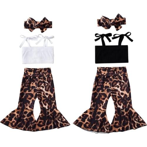 0-24M Newborn Baby Girls Clothes Sets 3pcs Strapless Belt Vest Tops Leopard Print Flare Pants Headband