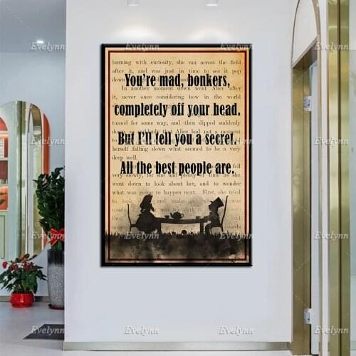 You're Mad Bonkers Completely Off Your Head Retro Poster Alice Wonderland Minimalism Wall Art Prints Home Decor Canvas Gift