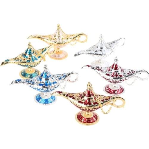 Craft Zinc Alloy Classic Metal Carved Aladdin Lamp Light Wishing Tea Oil Pot Decoration Collectable Saving Collection Arts Craft