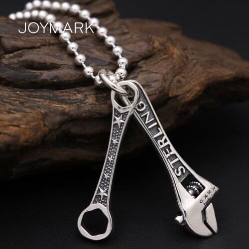 Retro 925 Sterling Silver Wrench Tool Pendant Thai Silver Box Spanner and Monkey Spanner Jewelry Pendant Fathers Day Gift