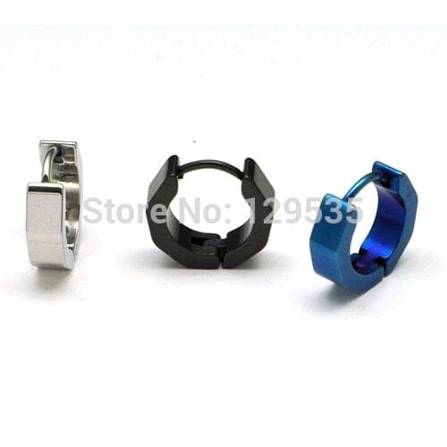 13.5mm Diameter pierced Octagon dangle titanium steel Rock Men earrings 5 colors ear buckle Clip 4mm width