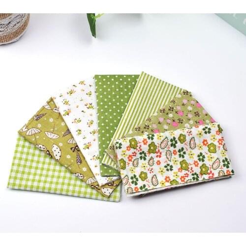 DIY 7pcs/lots 25x25cm Light Green Flower Pattern100%Cotton Pur-cut Patchwork Fabric Bundle Sewing Quilting Crafts for Handmade
