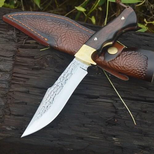 FORGE Outdoor Survival Tactical Straight Knife D2 Fixed Blade Ebony Handle Hunt Utility EDC Jungle Campin Tool Rescue Bushcraft