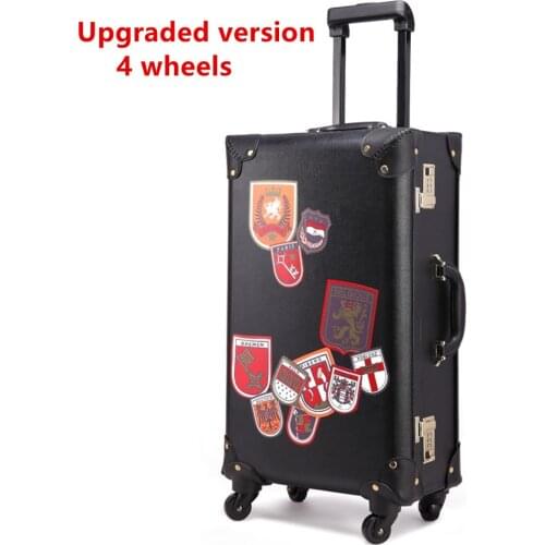 Luggage bag woman Vintage 2 wheels trolley travel Business luggage, retro korea fashion pu suitcase bag, 20 22 24 inch Men box