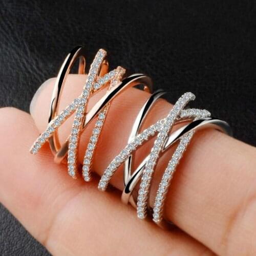 Geometric Line Crystal Ring Silver Color Rings For Women Anel Rose Gold Color Jewelry Anillos Jewellery Aneis Anillo Love Gift