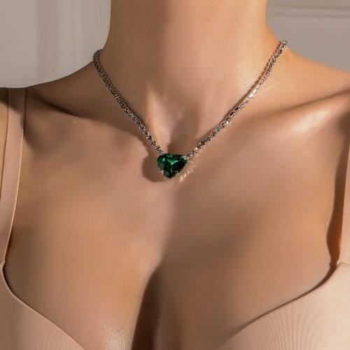 Fashion Crystal Green Heart Choker Necklace Indian Style Collar Charms Mothers Day 2021 New Womens Neck Chain Necklace Jewelry