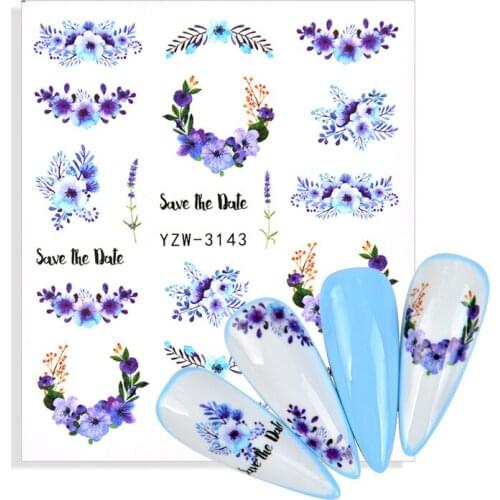 1 Sheet Green Leaf Water Decals Purple Pink Geometric Line Flower Leaves Stickers Transfer Sliders DIY Nail Art Decoration