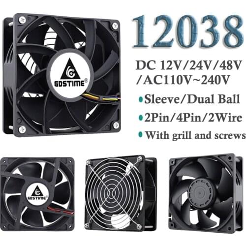 1Pcs Gdstime 120mmx38mm 12V 24V 48V 110V 115V 220V 240V 12038 12cm High Airflow 2Pin 4Pin PWM FG Brushless Computer Cooling Fan