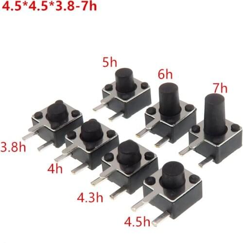 100pcs/lot 4.5*4.5*3.8-7mm (Side three Pin DIP) Black Mini Push Button Momentary Tact Button Switch Copper feet 3pin
