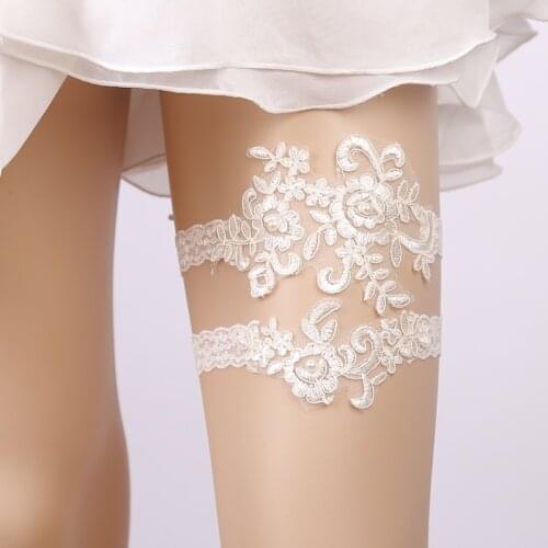 2018 Wedding Garters White Lace Embroidery Flower Sexy Garters 2pcs set for Women/Bride New Thigh Ring Bridal Leg Garter