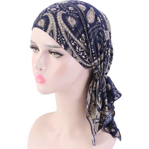 2020 Women Flower Print Cotton Turban Caps Stretchy Headscarf Bonnet Muslim Inner Hijabs Female Durag India Head Wraps Turbante