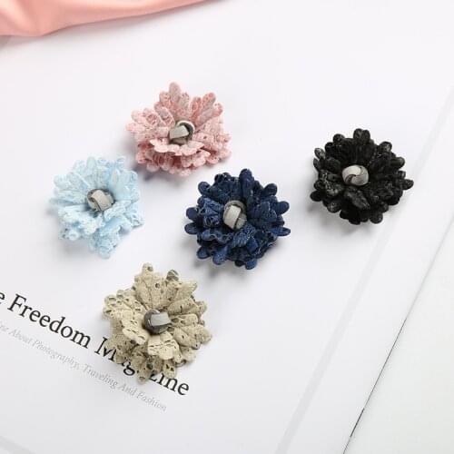 30pcs/lot Artificial Elegant lace mesh Fabric Flowers For Girls DIY Ornaments Hair Decorative Accessories