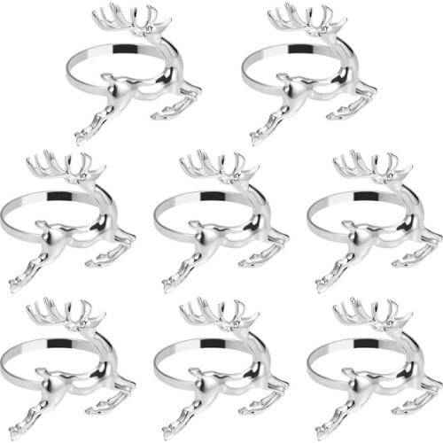 8 PCS Napkin Ring Unique Elk Deer Decorative Ornament Table Adornment Napkin Holder for Christmas Wedding Festival A50