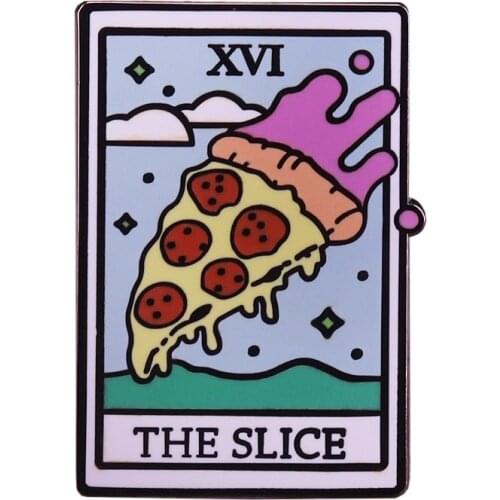 Pizza slice pin tarot card badge pastel art brooch charm divination jewelry creative jackets accessory
