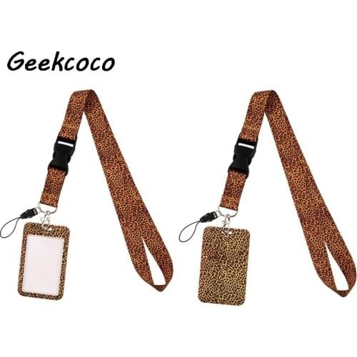 J2451 Cartoon Leopard Card Holder ID Holder Man Woman Bus Card Holder Staff Card With buckle Lanyard