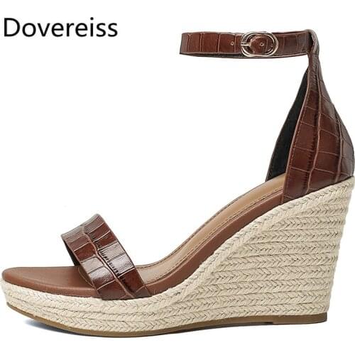 Dovereiss Fashion Womens Shoes summer new sexy consice white Buckle Elegant Pure color brown Party shoes Wedges Sandales 33-40