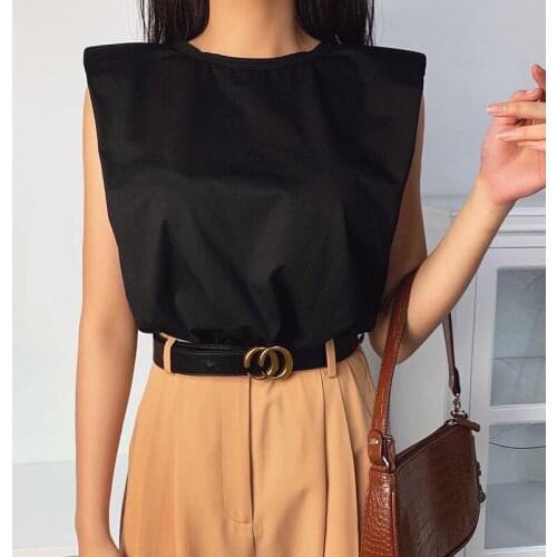 Summer Fashion Loose Tshirt Woman Solid Color Pullover Tees Sleeveless Shoulder Pad O-neck 8 Colors Casual Basic Cotton T-Shirts