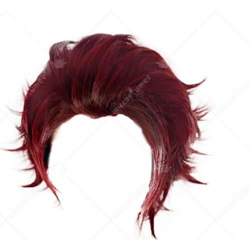 Kamado Tanjirou Chocolate Brown-Wine Red Short Cosplay Wig