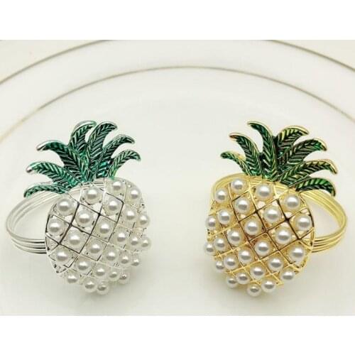 Gold silver pineapple with pearls napkin ring wedding holiday decoration family candlelight dinner napkin holder SN2204