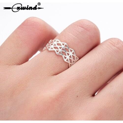 Cxwind Punk Style Holow Wave Line Ring Fashion Geometric Finger Rings for Women Boho Wide Finger Bague Statement Open Jewelry