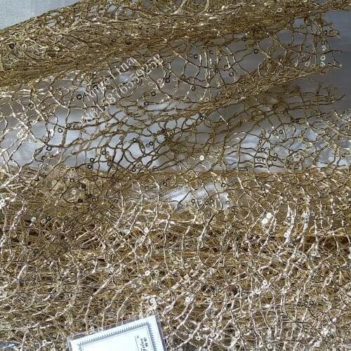 Beautifical gold wedding lace fabric french African lace fabrics for dresses beads tulle lace Nigerian fabric BZL-52174