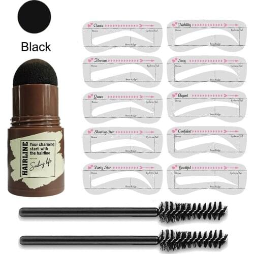 One Step Eyebrow Stamp Shaping Kit Professional Eye Brow Gel Stamp Makeup Kit with 10 Reusable Eyebrow Stencils Eyebrow Brushes
