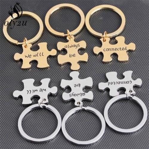 Oly2u 3pcs set (We Will Always Be Connected )Jigsaw Puzzle Keychain Jewelry Gift for Best Friend Keychain Puzzle Piece