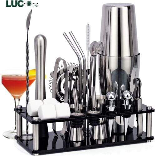 Cocktail Shaker Set 23-Piece Stainless Steel Bartender Kit with Acrylic Stand Recipes Booklet