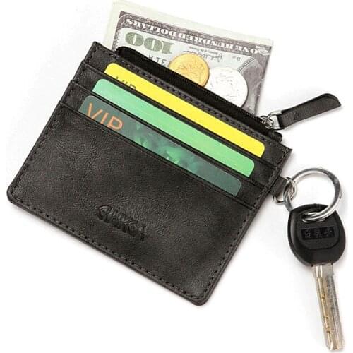 New PU creative mens card wallet Korean version of crazy horse pattern zipper coin purse business card holder card key chain